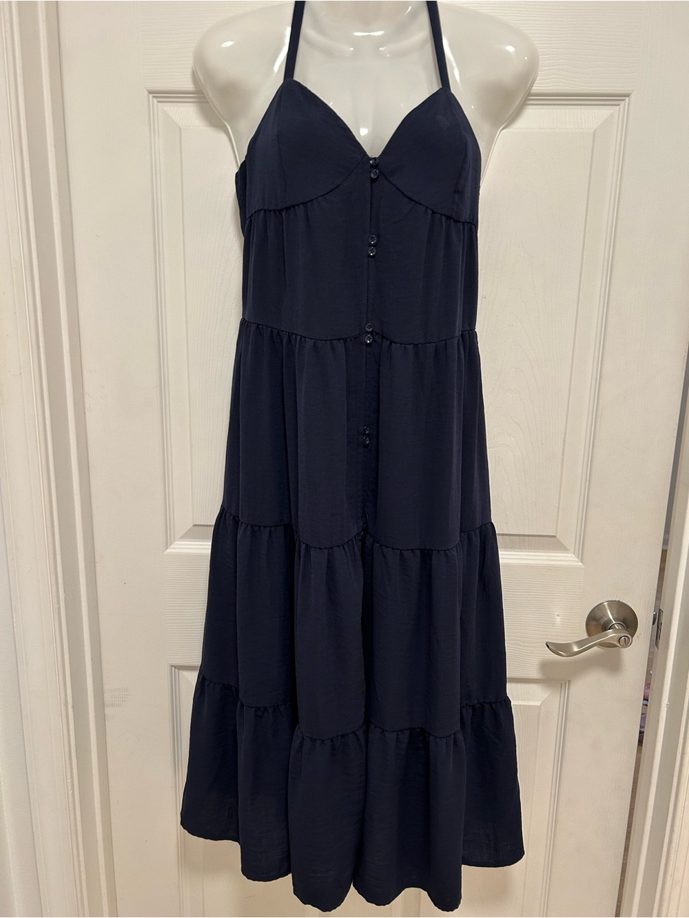 Riley & Rae Navy Tiered Button-Front Maxi Dress